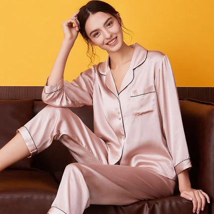 Pigiama di seta di gelso 100% donna estate inverno primavera a maniche lunghe in due pezzi coppia servizio a domicilio pigiama di seta per signora