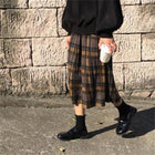 Vintage Wool Pleated Plaid Skirt Women High Waist Plus Size Long Skirt 2022 Autumn Winter Harajuku Female Party Skirt Streetwear PlatiNum