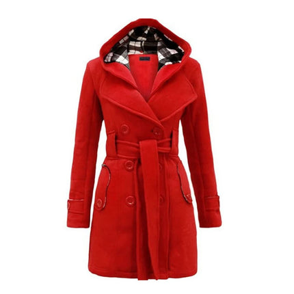 Fashion Woolen Coat Women Warm Fleece Jacket With Belts Double Breasted Solid Casual Jacket 2022 Winter Vintage Slim Ladies Coat
