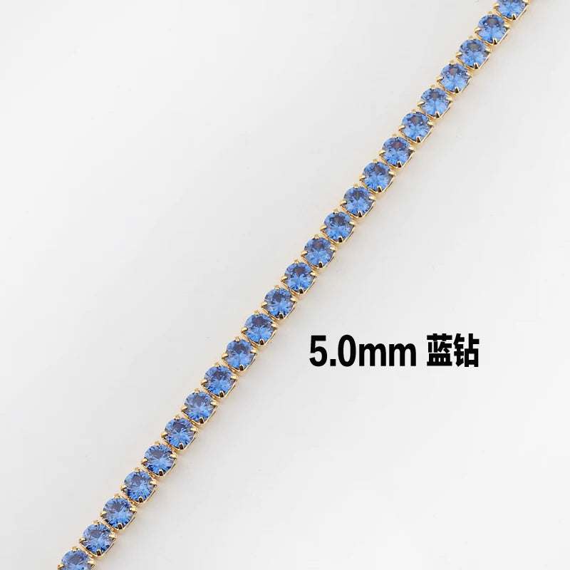 Collana a catena da tennis lucida con zirconi AAA da 5 mm Donna Uomo Hip Hop Iced Out Bling Blue CZ Collana Gioielli in oro 18 carati Regalo di fascino