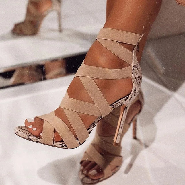 Snake Pattern Summer Shoes Party Sexy Shoes Dancing Shoes Women's Pumps Pointed Toe Rhinestone Gladiator Stiletto High Heels