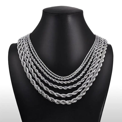 Jiayiqi 2mm-7mm Rope Chain Necklace Stainless Steel Never Fade Waterproof Choker Men Women Jewelry Silver Color Chains Gift PlatiNum