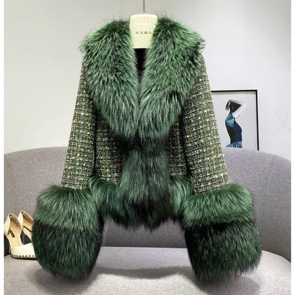 Female Winter ThickCotton Thin Short Woolen Jacket Women New Slim Imported Whole Skin Red Fox Fur Collar Imitation Fur Coat A863