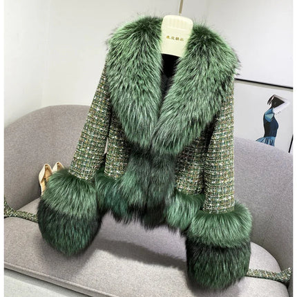 Female Winter ThickCotton Thin Short Woolen Jacket Women New Slim Imported Whole Skin Red Fox Fur Collar Imitation Fur Coat A863