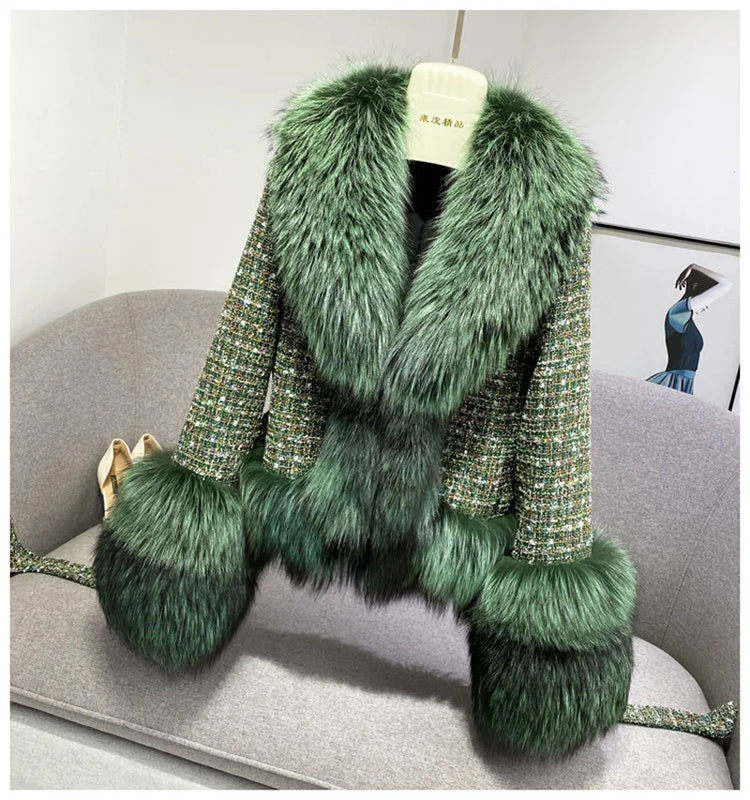 Female Winter ThickCotton Thin Short Woolen Jacket Women New Slim Imported Whole Skin Red Fox Fur Collar Imitation Fur Coat A863