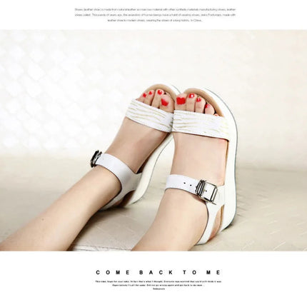 WOIZGIC Women's Ladies Female Genuine Leather Shoes Platform Sandals High Heels Summer Cool Beach Flip Flop 35-40 CDBY-5531 PlatiNum