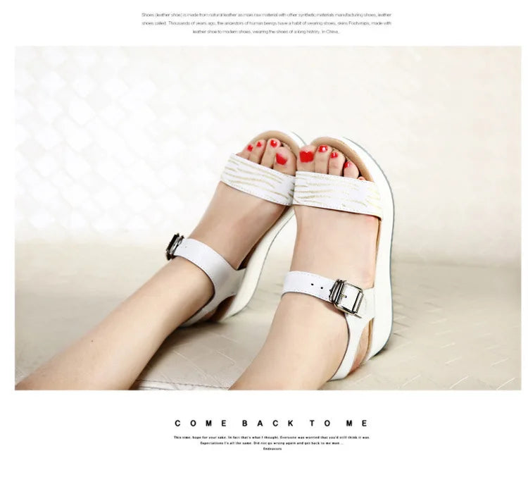 WOIZGIC Women's Ladies Female Genuine Leather Shoes Platform Sandals High Heels Summer Cool Beach Flip Flop 35-40 CDBY-5531 PlatiNum