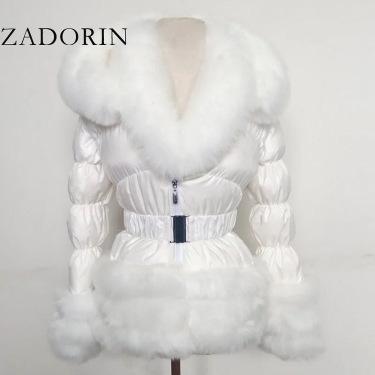 ZADORIN Winter Coat Women New Fashion Faux Fur Coat Detachable Sleeves Hood Duck Down Coats Hooded Black Puffer Jacket Outwear