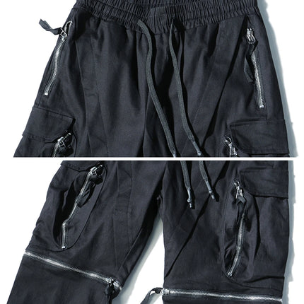 Detachable Black Cargo Pants Men Harajuku Hip Hop Streetwear Multi-Pocket Joggers Trousers Man Elastic Waist Techwear