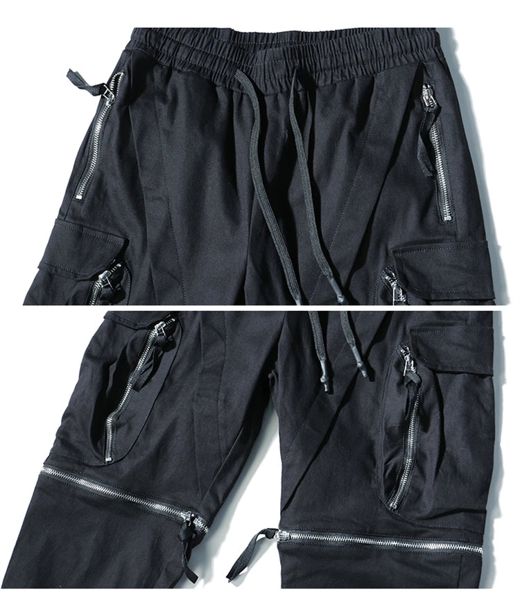 Detachable Black Cargo Pants Men Harajuku Hip Hop Streetwear Multi-Pocket Joggers Trousers Man Elastic Waist Techwear