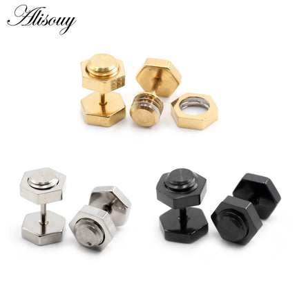 Alisouy 2 pz Nuovo Unisex Gotico Punk Rock In Acciaio Inox Esagono Vite Del Chiodo Delle Donne Degli Uomini Dell'orecchio Orecchini Con Perno Penetranti Gioielli Per Il Corpo platinumshop