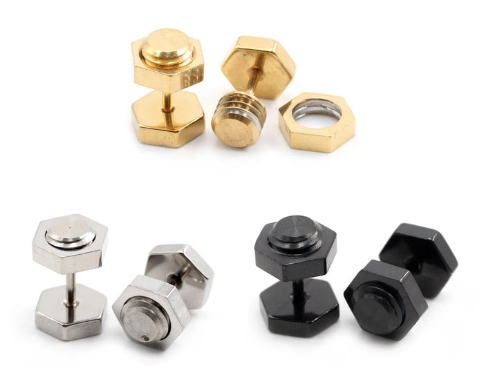 Alisouy 2 pz Nuovo Unisex Gotico Punk Rock In Acciaio Inox Esagono Vite Del Chiodo Delle Donne Degli Uomini Dell'orecchio Orecchini Con Perno Penetranti Gioielli Per Il Corpo platinumshop