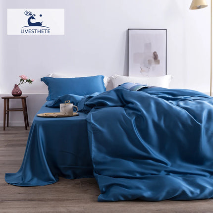 Liv-Esthete Set di biancheria da letto di lusso in seta 100% gelso di alta qualità, bellezza sana, copripiumino, lenzuolo piatto, federa, set letto Queen King