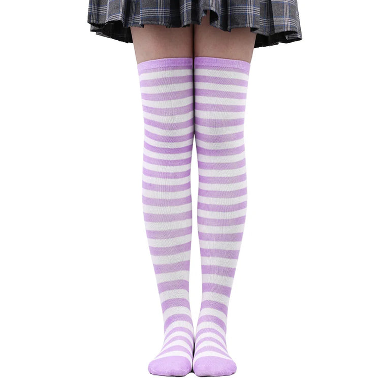 Calze autoreggenti a righe da donna Calze da donna nere bianche rosa lunghe sopra sopra il ginocchio femboy Cosplay Lolita Harajuku Y2k