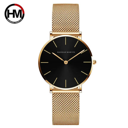 HANNAH MARTIN Movimento al quarzo giapponese in acciaio inossidabile di qualità del marchio Orologio Dropshipping da donna impermeabile da 36 mm in oro rosa completo platinumshop