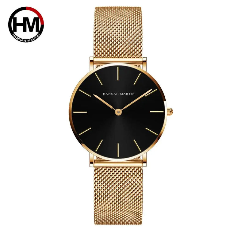 HANNAH MARTIN Movimento al quarzo giapponese in acciaio inossidabile di qualità del marchio Orologio Dropshipping da donna impermeabile da 36 mm in oro rosa completo platinumshop
