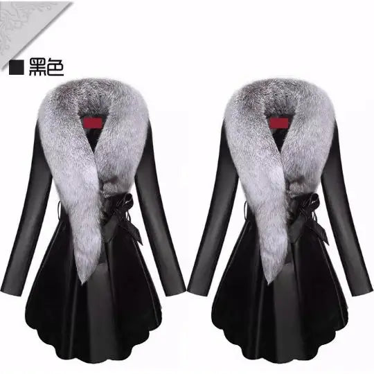 Faux Fur Coat Women Winter Female Sheepskin Coats Pure Color Faux Fox Fur Collars Snap Fastener Furs