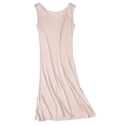 Abito da notte da donna in seta naturale lavorata a maglia, abito sottoveste basic solido, slip COMPLETO antisvuotamento, nuova biancheria intima senza maniche