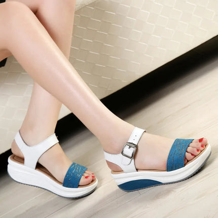 WOIZGIC Women's Ladies Female Genuine Leather Shoes Platform Sandals High Heels Summer Cool Beach Flip Flop 35-40 CDBY-5531 PlatiNum
