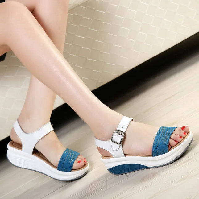WOIZGIC Women's Ladies Female Genuine Leather Shoes Platform Sandals High Heels Summer Cool Beach Flip Flop 35-40 CDBY-5531 PlatiNum