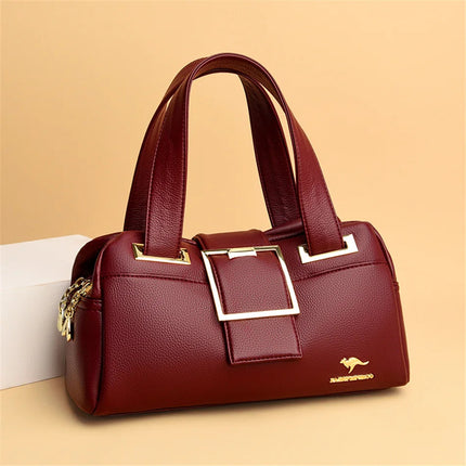 Women Multi-layers Top-handle Bag Quality Leather Handbags Purses Female Luxury Designer Large Capacity Boston Ladies Sac A Main PlatiNum