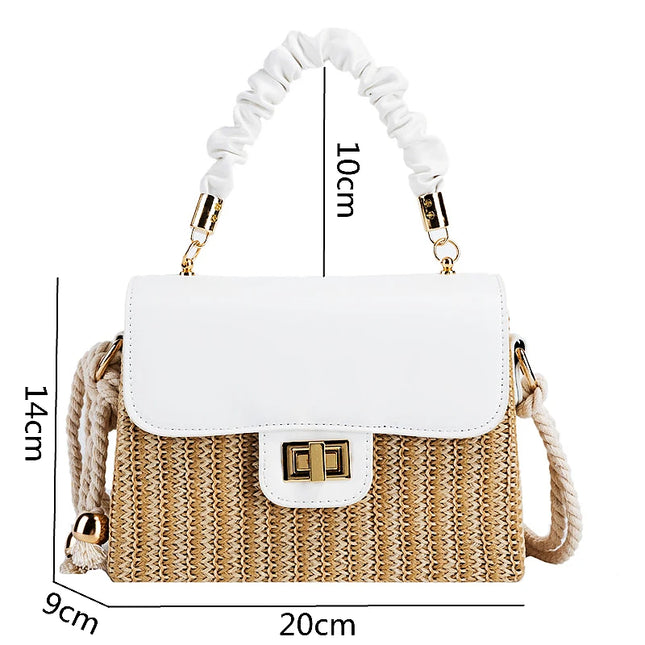 2021 Women's Straw Beach Bag Summer Pleated Handle Luxury Designer Handbag Contrast Color Shoulder Bag and Handbag Lady Bolsos