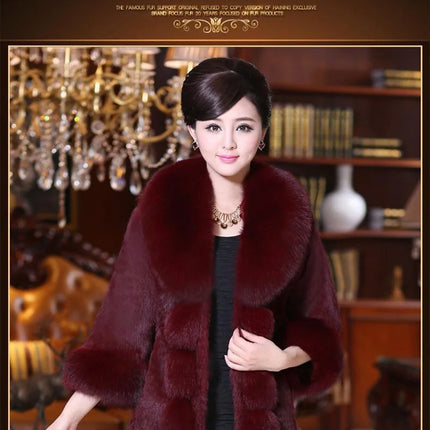 Vintage 2026 New Autumn Winter Female Mid-Long Fleece Overcoat Faux Fur Fox Fur Collar Mink Fur Coat Thicken Elegant 408