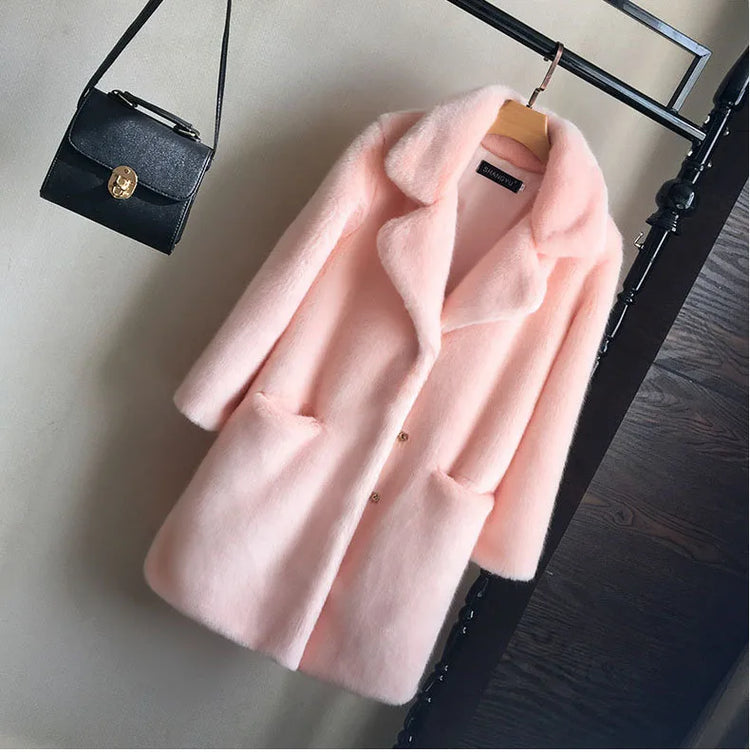 Lmitation Mink Plush Fur Coat Female 2021 Winter Thick High End Rex Rabbit Hair Fur Coats Plus Size Warm Women Faux Fur Coats