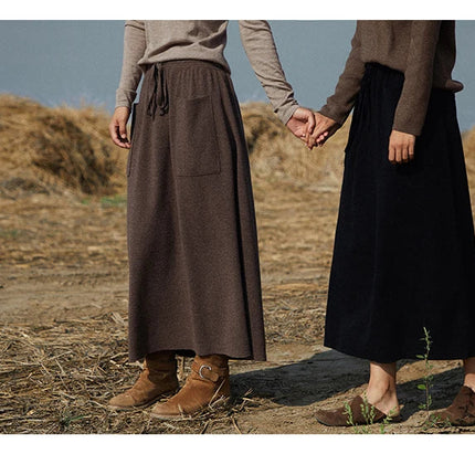 25 New arrivals women's 100% wool skirts, women's autumn and winter long loose and comfortable knit bottoming cashmere skirts, PlatiNum