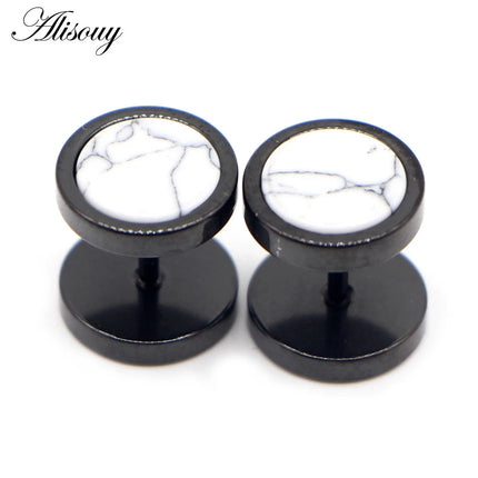 Alisouy 2 pz Acciaio Inossidabile Double Sided Rotondo Pietra Manubri Uomo Donna Vite Stud Bilanciere Orecchini Penetranti Spina per L'orecchio Finto platinumshop