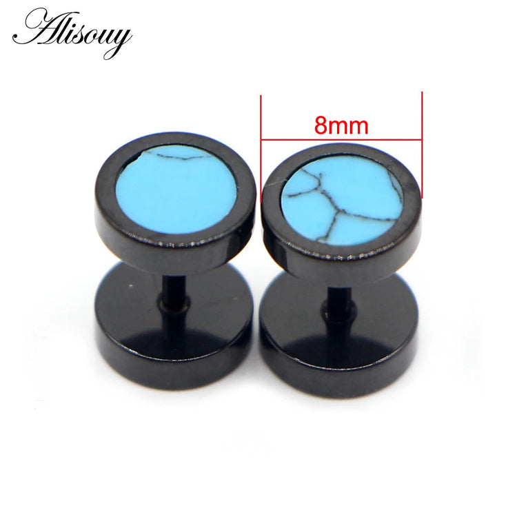 Alisouy 2 pz Acciaio Inossidabile Double Sided Rotondo Pietra Manubri Uomo Donna Vite Stud Bilanciere Orecchini Penetranti Spina per L'orecchio Finto platinumshop