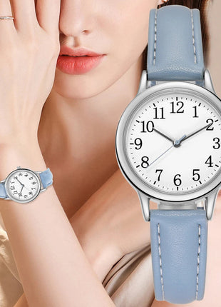 Orologio al quarzo da donna alla moda per il tempo libero, numeri arabi facili da leggere, quadrante semplice, cinturino in pelle PU, colore caramella platinumshop