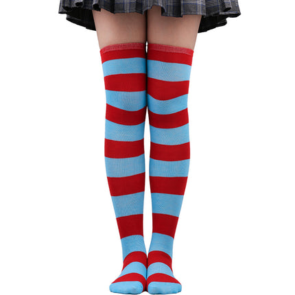 Calze alte alla coscia da donna a righe da donna nere bianche rosa lunghe sopra sopra calzini al ginocchio femboy Cosplay Lolita Harajuku Y2k