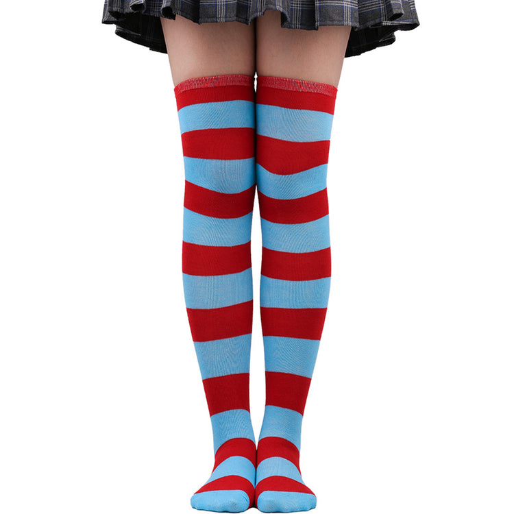 Calze alte alla coscia da donna a righe da donna nere bianche rosa lunghe sopra sopra calzini al ginocchio femboy Cosplay Lolita Harajuku Y2k