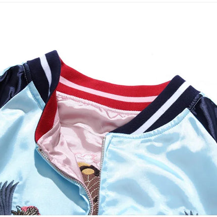 Double Sided Satin Baseball Jacket Women Sukajan Jacket Female Girls Embroidery Coat 2026 Spring Autumn Pink Z1A1