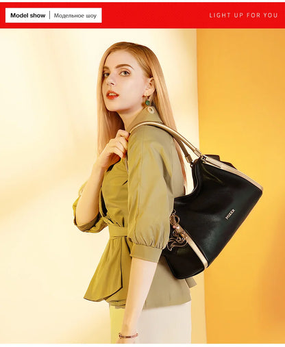 FOXER Women Genuine Leather Handbag Lady Large Capacity Crossbody Shoulder Bags Cowhide Top Handle Tote Festival Gift For Female