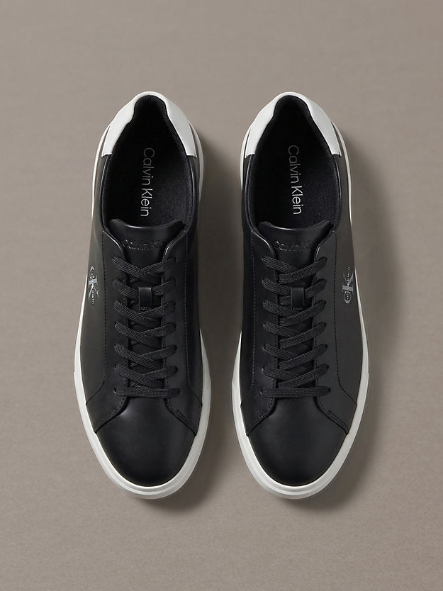 sneakers in pelle con logo black/bright white da uomini calvin klein