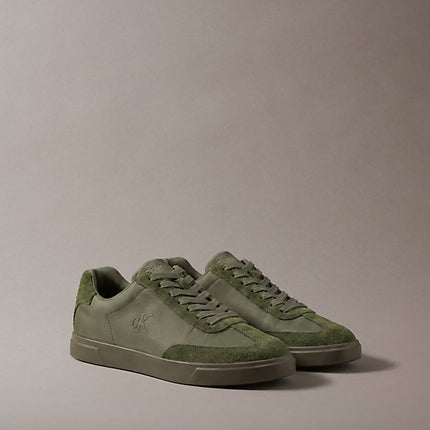 sneakers signature in mix di camoscio con logo olive night/rocky brown da uomini calvin klein