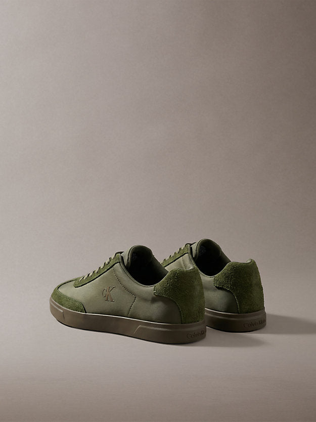 sneakers signature in mix di camoscio con logo olive night/rocky brown da uomini calvin klein