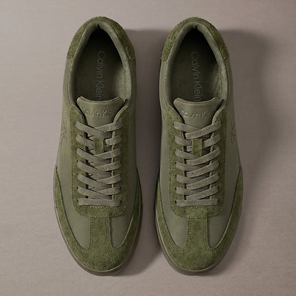 sneakers signature in mix di camoscio con logo olive night/rocky brown da uomini calvin klein