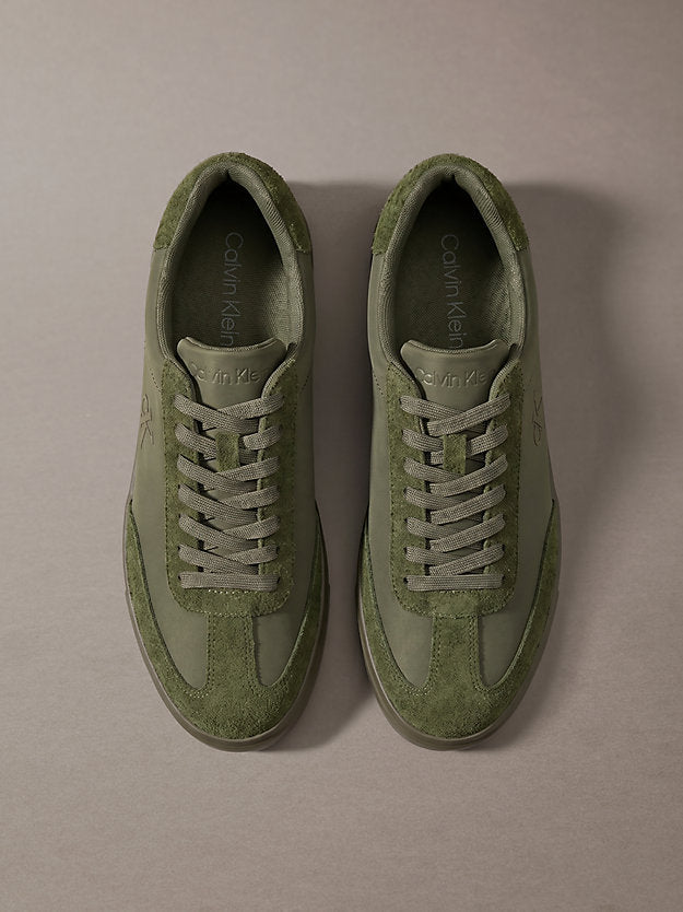 sneakers signature in mix di camoscio con logo olive night/rocky brown da uomini calvin klein