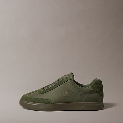 sneakers signature in mix di camoscio con logo olive night/rocky brown da uomini calvin klein