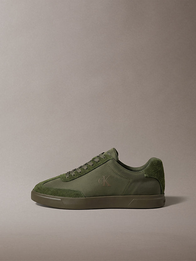 sneakers signature in mix di camoscio con logo olive night/rocky brown da uomini calvin klein