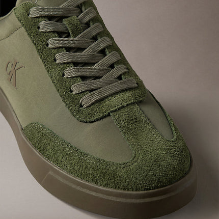 sneakers signature in mix di camoscio con logo olive night/rocky brown da uomini calvin klein