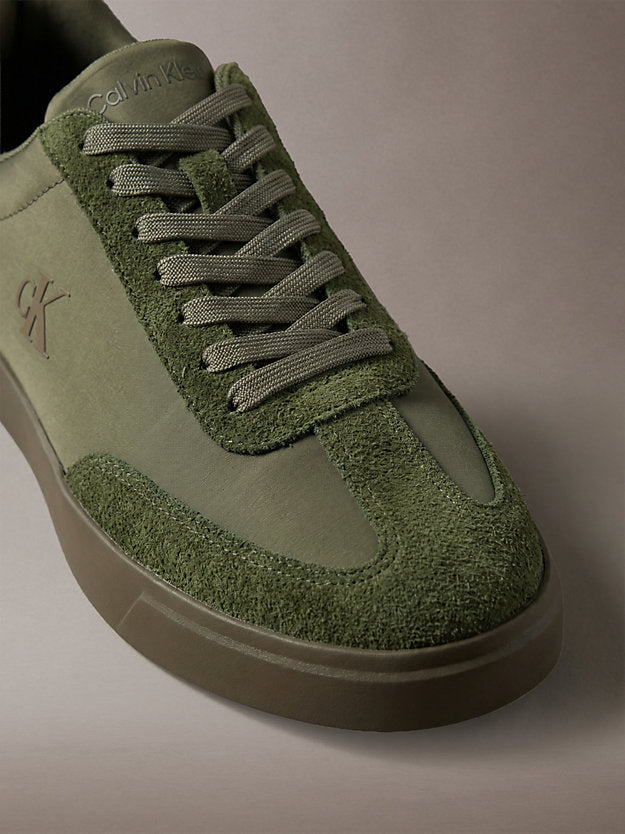 sneakers signature in mix di camoscio con logo olive night/rocky brown da uomini calvin klein