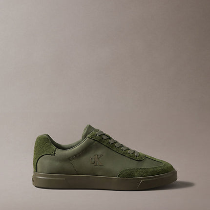 sneakers signature in mix di camoscio con logo olive night/rocky brown da uomini calvin klein