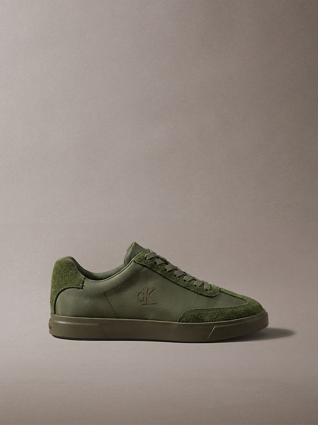 sneakers signature in mix di camoscio con logo olive night/rocky brown da uomini calvin klein
