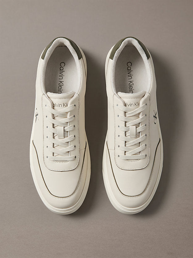 ck baseline - sneakers imbottite in pelle dk ecru/olive night/marshmallow da uomini calvin klein