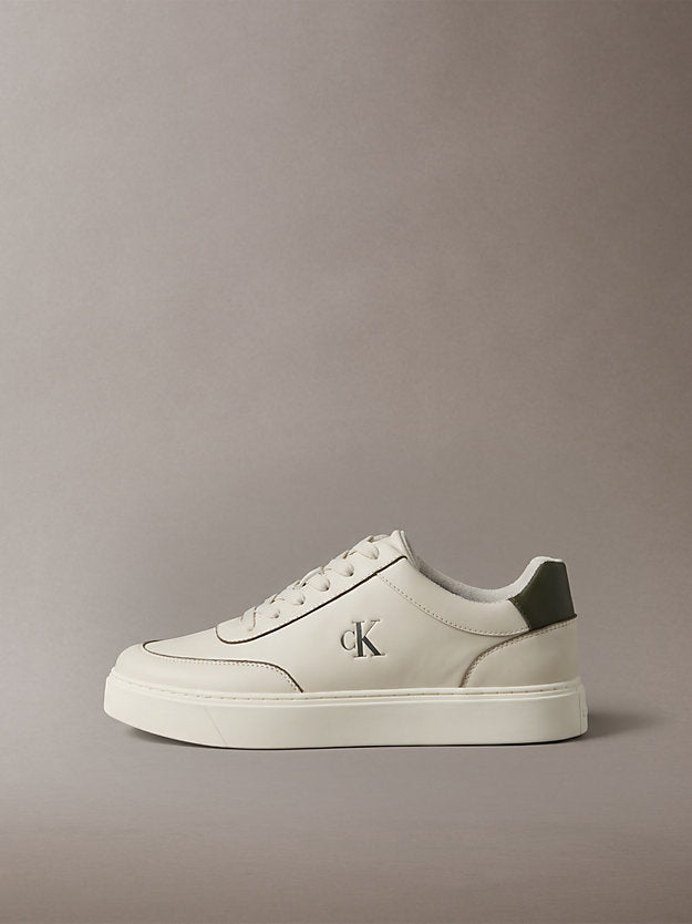 ck baseline - sneakers imbottite in pelle dk ecru/olive night/marshmallow da uomini calvin klein