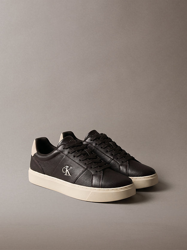 ck baseline - sneakers in pelle con logo fudge/light cashew da uomini calvin klein